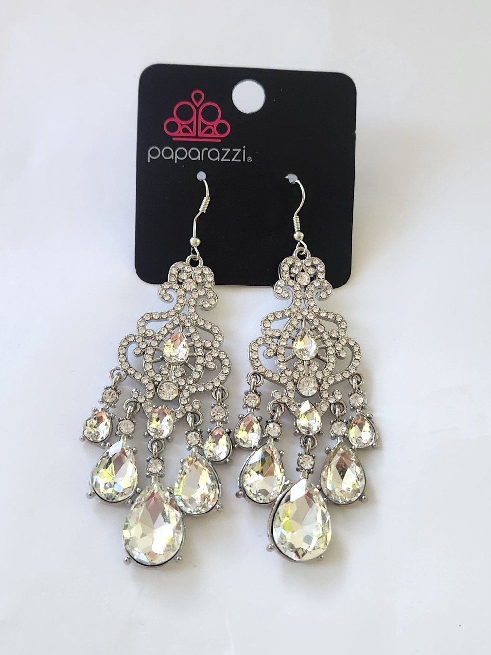 Queen Of All Things Sparkly White Rhinestone Chandelier Paparazzi Earrings